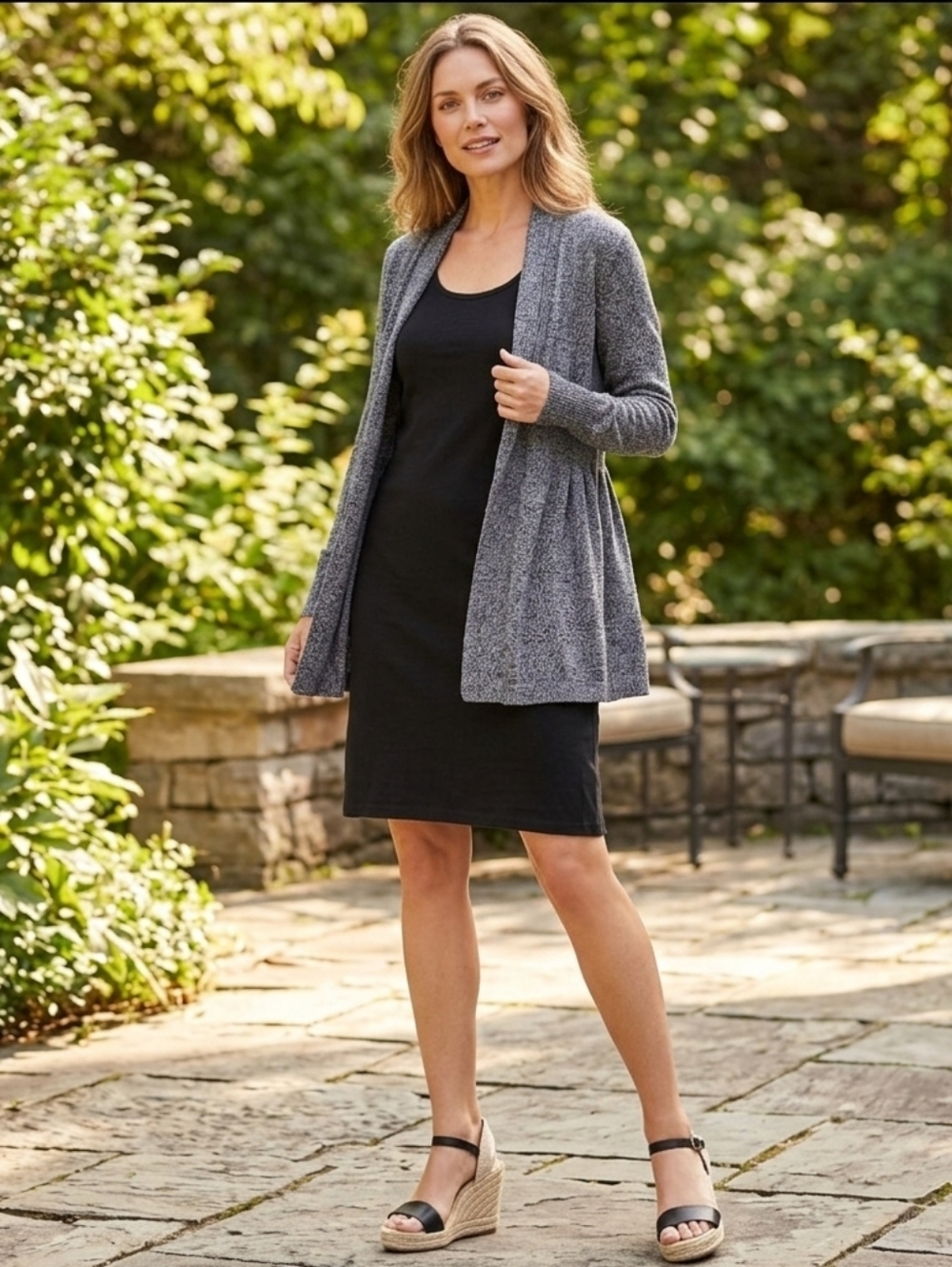 Apt. 9 Gray Heathered Open Front Long Sleeve Lightweight Flared Back Cardigan M